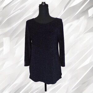 Chico's Travelers Top Women's 0 Small Black Metallic Slinky Stretch Long Sleeve